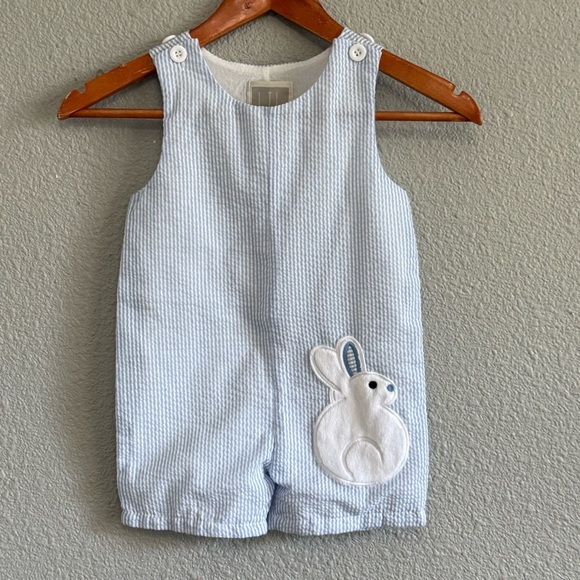 Lil Cactus Shortall Size 3T Easter Bunny Striped Seersucker - Picture 1 of 5